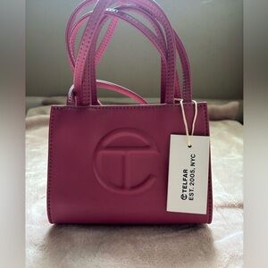 Authentic Telfar Corned Beef Pink Mini Shopper Bag with Embossed Logo